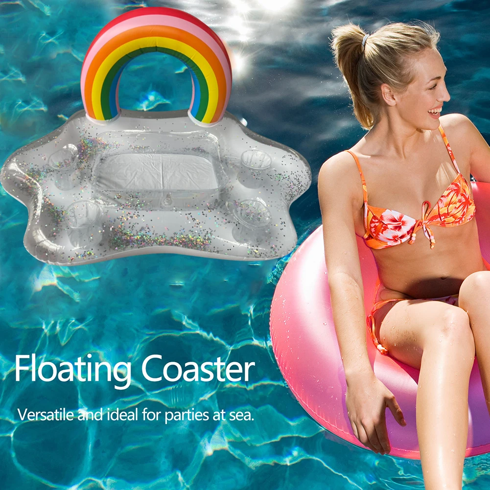 Summer Party Bucket Rainbow Inflatable Pool Float Beer Drinking Cooler Table Bar Tray Beach Swimming Ring Drinks Swim Cup Holder