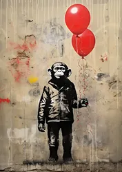 Vibrant Urban Graffiti Canvas Art: Boy with Balloon by Banksy - Modern Wall Decor - 40x60cm No Frame (Black)