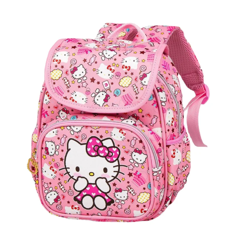 

Милый и креативный школьный рюкзак Hello Kitty для начальной школы, Детский водонепроницаемый рюкзак на молнии с клапаном, уменьшающий нагрузку, для девочек