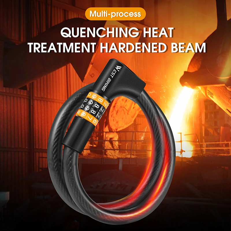 WEST BIKING Password Key Bicycle Lock Anti-theft 4 Digit Code MTB Road Bike Cable Lock Steel Scooter Safety Lock Accessories