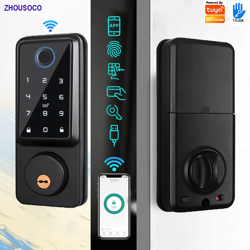 

Tuya Wifi Biometric Fingerprint Lock Ttlock BLE Smart Deadbolt Locks Password Digital Card Keyless Entry Keypad Electronic Lock