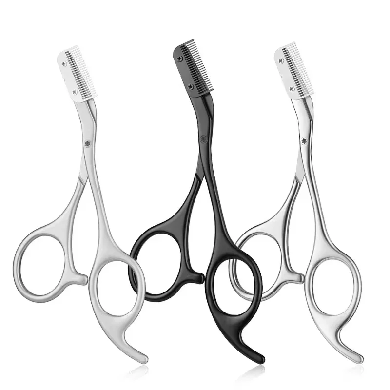 Eyebrow Trimmer Scissor Stainless Steel Eyebrow Scissors Comb Portable Non Slip Professional 1PCS