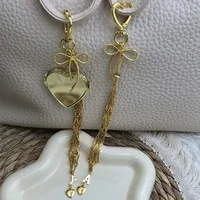 Custom Name 26 Alphabet Heart Key Chain Ins Style Gold Stainless Steel Metal Net Pocket Lipstick Bag Keychain Bag Accessories 5