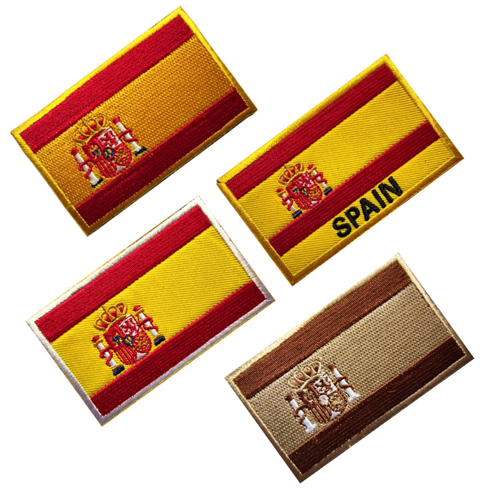 Spain Flag Hook & Loop Patch Custom Multicolor Embroidery Morale Badges for Military Outdoor Tactics Backpack Helmet Armbands embroidered patches