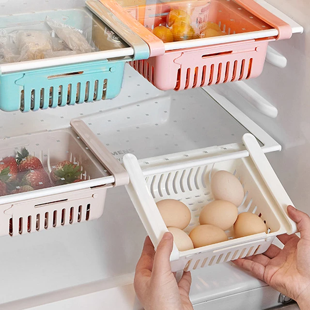 Caja organizadora retráctil para refrigerador, estante multifuncional  escalonado, capa divisora fresca, organizador de almacenamiento de cocina -  AliExpress