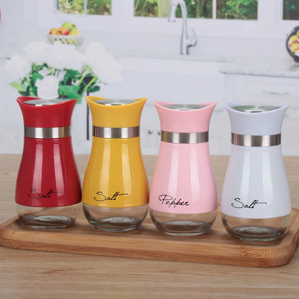 Description Picture 3 of itemCute Salt And Pepper Stainless Steel Glass Bottom Spice Dispenser Sea Salt Sugar Refillable Pepper Seasoning Cans Spice Jar