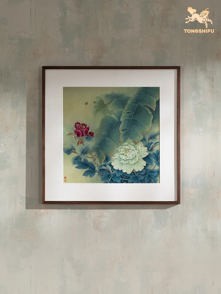 

Handmade carved copper carving painting "Peony Fragrant Beauty" Decorative painting of the living room sofa background wall
