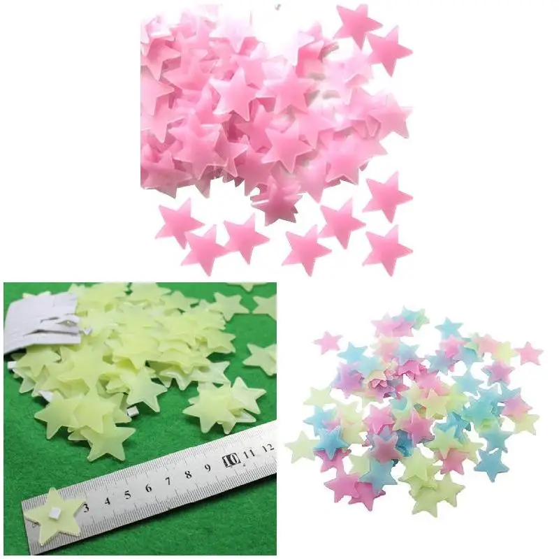 100pcs 3D Glowing Stars Wall Sticker Removable Wall Decals Glow Color Luminous Fluorescent Stickers For Kids Bedroom Rooms Decor luminous wall stickers fluorescent stickers 3d wall stickers