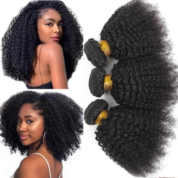 Fasci di capelli ricci afro crespi brasiliani 1/3 fasci di capelli umani afro crespi affare 8-24 "estensioni dei capelli tessuto di capelli umani ricci per le donne