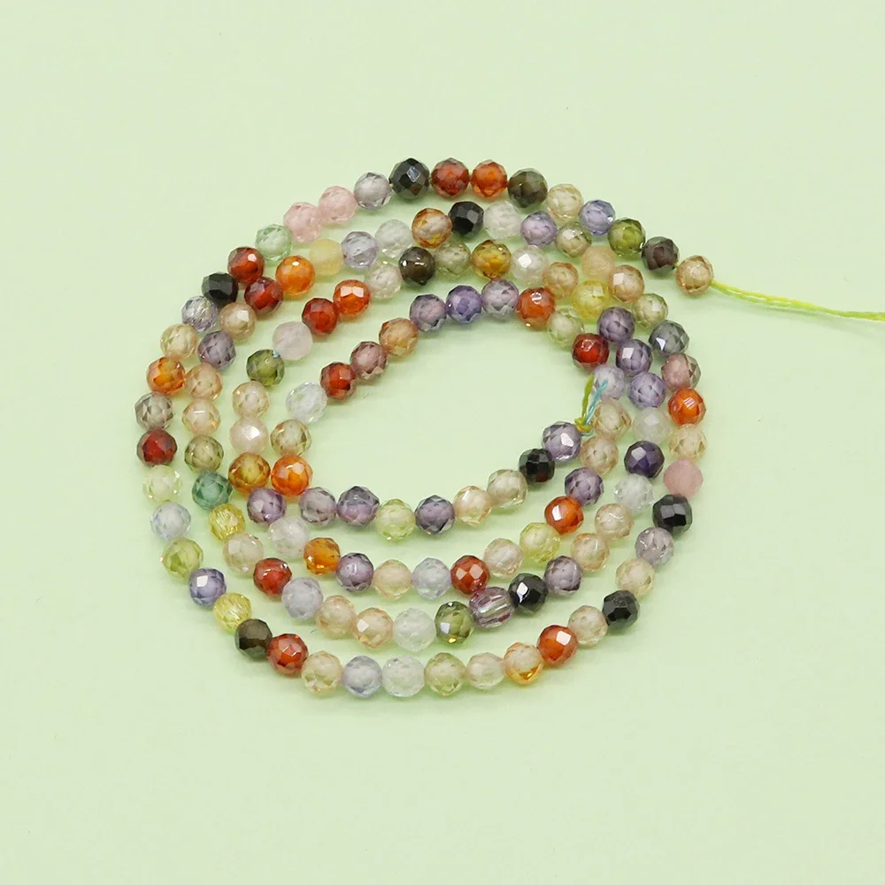 

3 mm Natural Stone Zircon Faceted Round Gem Loose Spacer Beads for Making Jewelry DIY Necklace Bracelet 15'' Strand Accessories