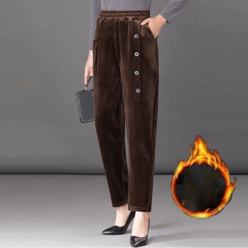 

Corduroy High Waist Slim Mom's Harlan Pants 2023 New Autumn Winter Fashion Women Pants Casual Loose Thicken Warm Button Pants
