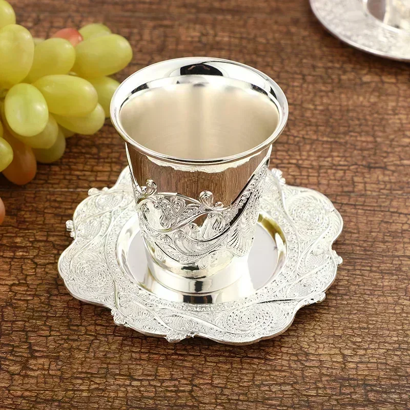 Silver Plated Kiddush Cup Nickel Plated Wine Cup with Saucer Judaica Shabbos Wine Passover for Shabbat Havdalah Holiday Gift drinking vessels wine glasses