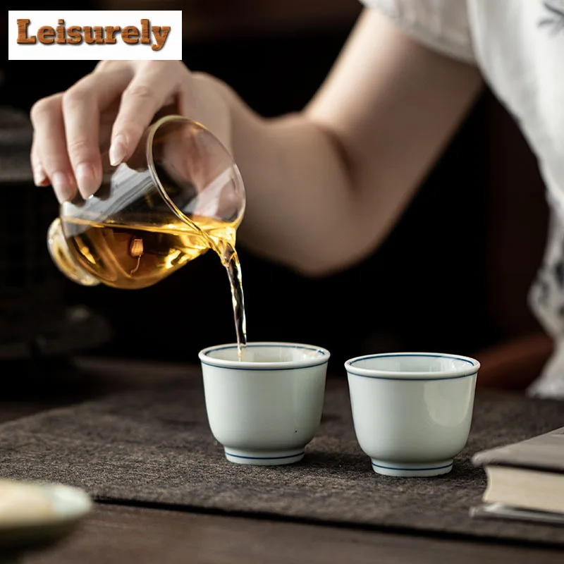 75ml Hand-painted Double-line Slanted Mouth Teacup Zen Tea Bowl Water Jug Tea-tasting Smelling Cup Chazhan Master Cups For Tea