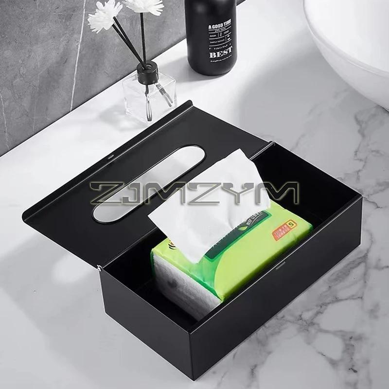 Wall Mounted Toilet Paper Holder Rack Stainless Steel Desktop Tissue Box Stand Bathroom Retro Metal Shelf Black Napkin