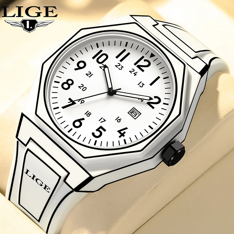 LIGE 2025 New luxury Arabic Digital Watch For Men Outdoor Sport Waterproof Men's Quartz Watch Fashion Silicone Date Chronograph