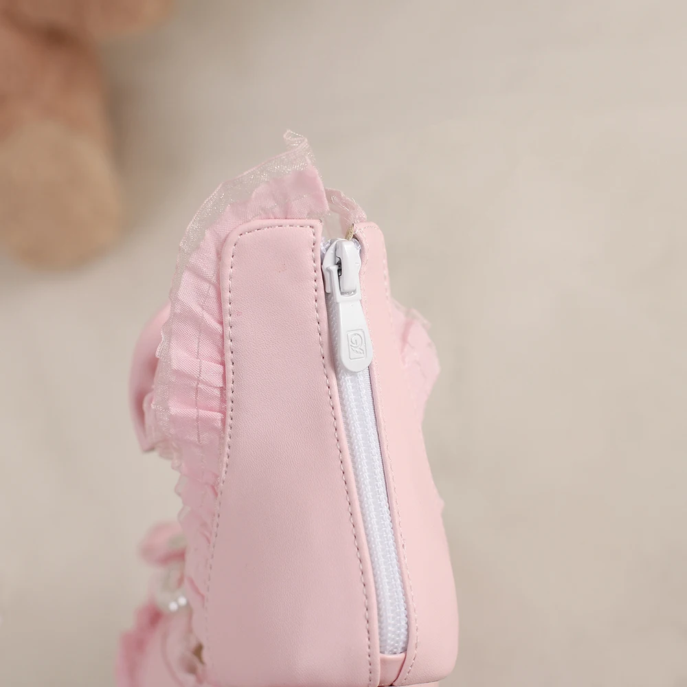 Classic Bow Lolita Shoes Sweet Lace back zipper Ankle Strap Spike Heel Pumps Female Cosplay Party Ruffles Princess High Heels