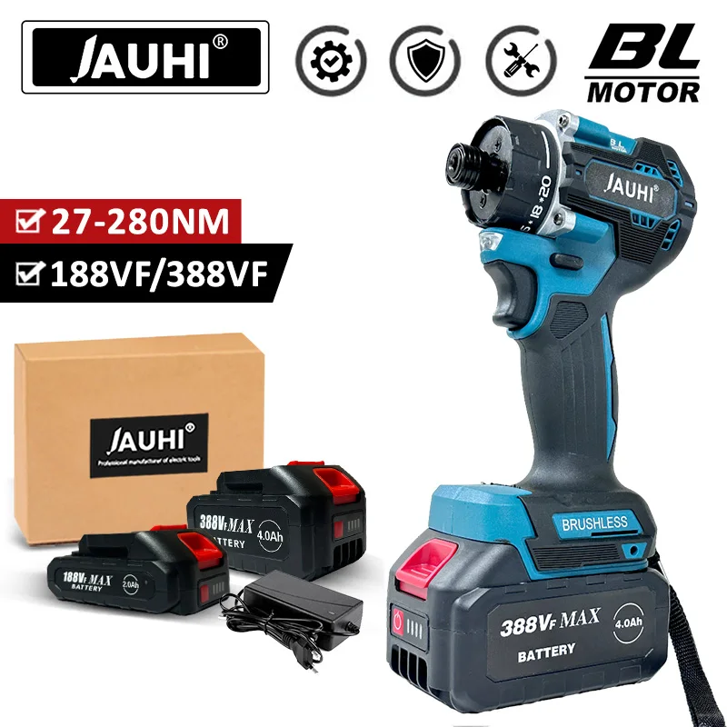 

280N.m torque Electric Brushless Cordless Screwdriver 1/4 Inch Rechargeable 20+1 Gear for Makita 18V Lithium Battery Power Tools