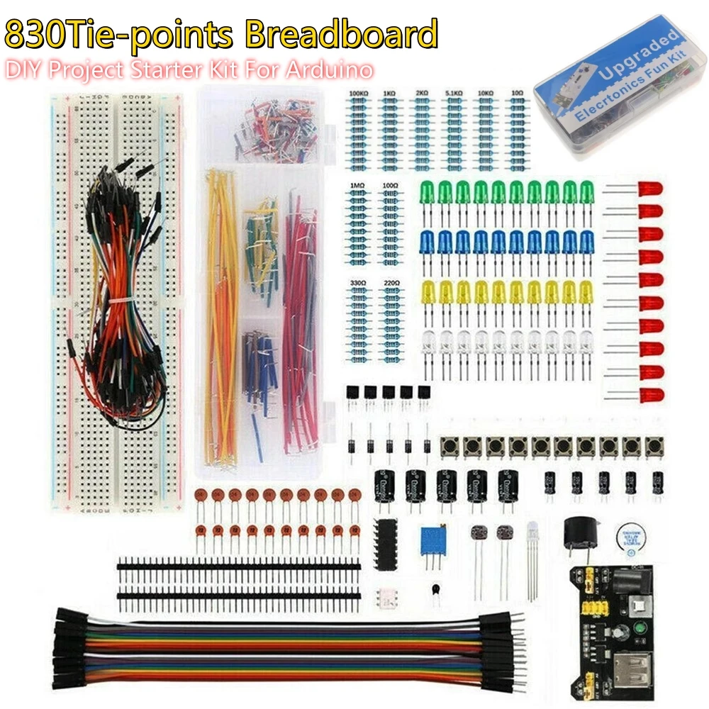 Electronic Components Kit Pack Starter DIY Project For Arduino UNO R3 Common Capacitors Resistors Capacitors 830-well Breadboard 1