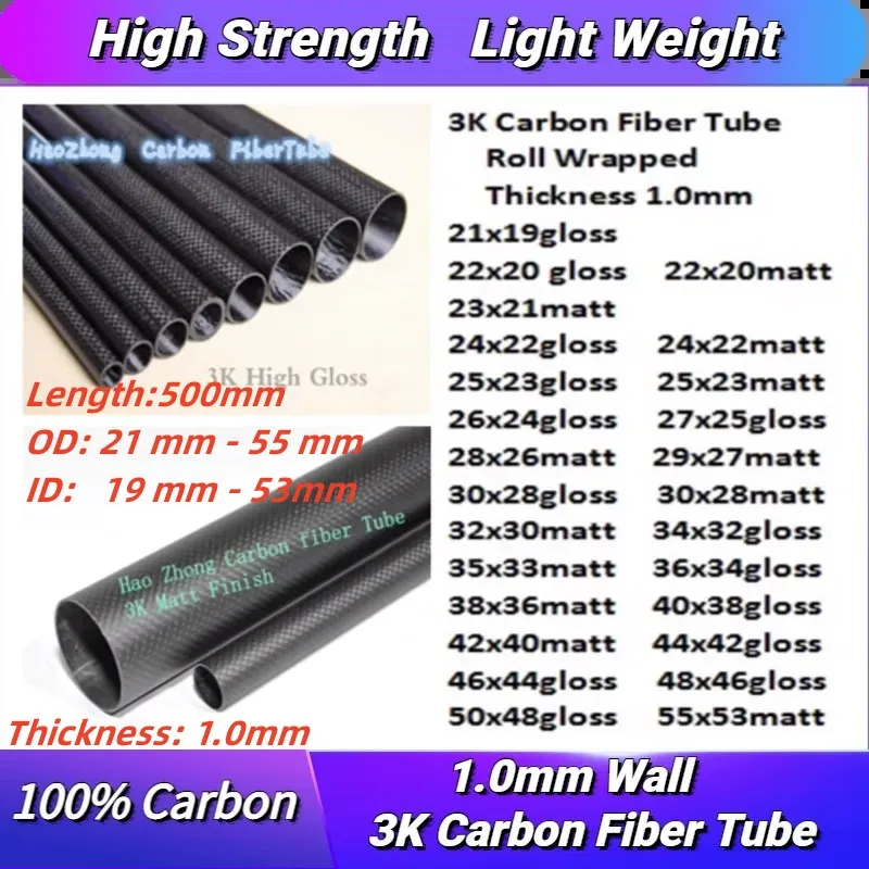 Tubo In Fibra Di Carbonio 3K – OD 20-30mm X 1000mm – Per Droni E Modellismo