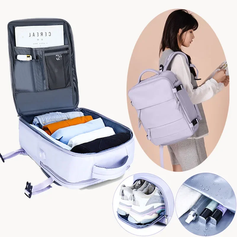 Women Large Travel Backpack 15.6 Inch Laptop USB Airplane Business