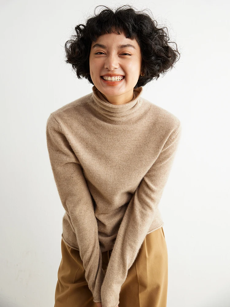 

Classic Color Women Wool Cashmere Rolled Turtleneck Pullover Sweater Solid Liberal Pile Collar Sweaters Top Female Jumper