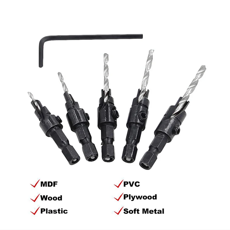Countersunk Head Drill Twist Drill Drill Bit 5pcs Woodworking