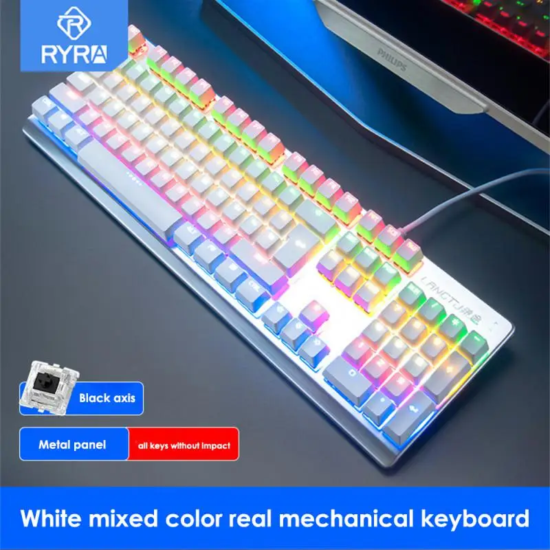

RYRA Gaming Mechanical Keyboard Black Switch USB RGB Backlit Ergonomics G800 104 Keys Wired Keyboard For Office Laptops PC Gamer