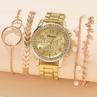 5PCS Quartz Watch Set Women Fashion Silver Round 3 Eyes Alloy Strap Wristwatch Gift Rhinestone Watch For Women Jewelry Set 2