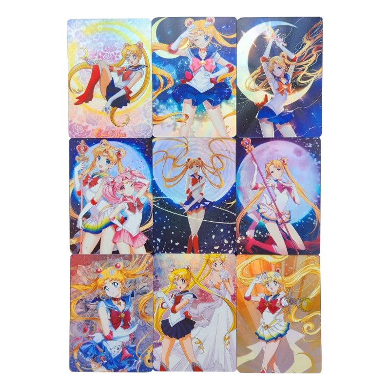 9Pcs/set Diy Self Made Sailor Moon Tsukino Usagi Chibiusa Color Flash Card Classic Anime Game Collection Cards Gift Toy