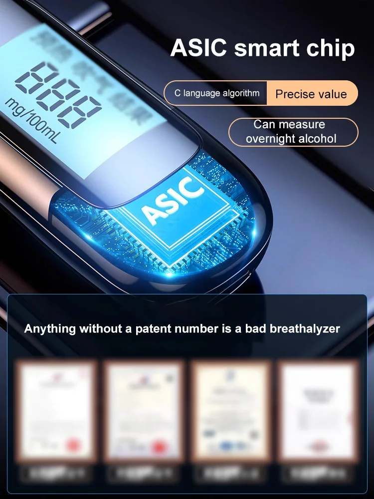 Rechargeable Alcohol Tester High Precision Breathalyzer Alcometer Non-contact Professional Car Portable Alcohol Detector