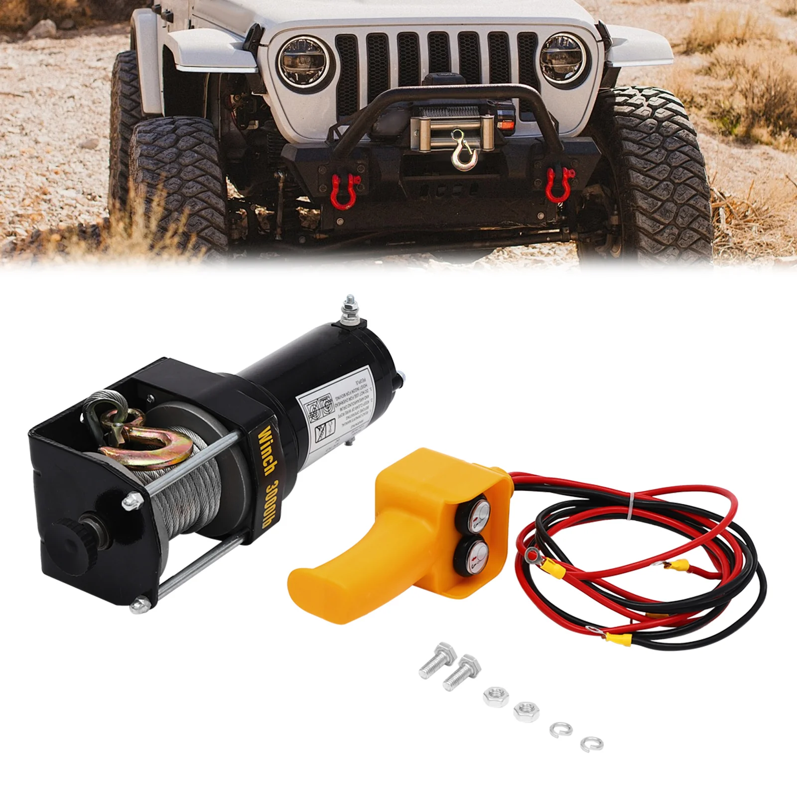12 V elektrische Winde, 3000 lbs elektrisches Winden-Set, elektrische Winde mit kabelgebundener Steuerung, 136:1 Übersetzungsverhältnis, IP54 wasserdichte Bewertung – Detail 1