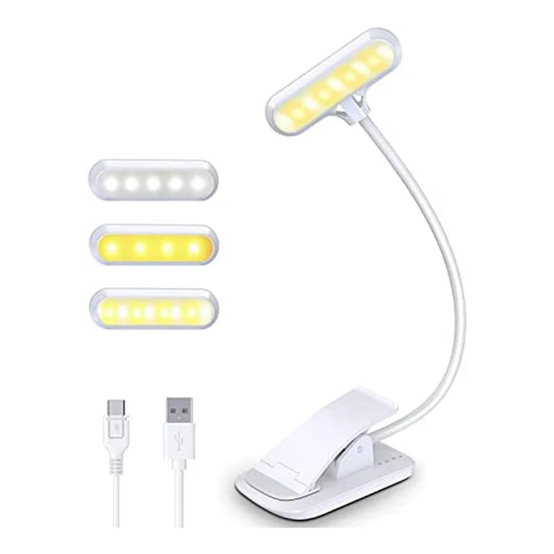 

Reading Lamp Book Clamp, 9 LED Clamp Lamp With 3 Colour Temperature And Dimmable Touch Switch, USB Rechargeable