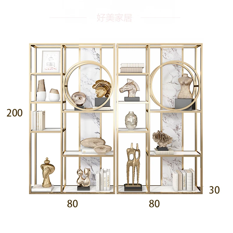Luxury bookcase antique modern minimalist stainless steel bookcase floor-to-floor living room metal shelf display rack