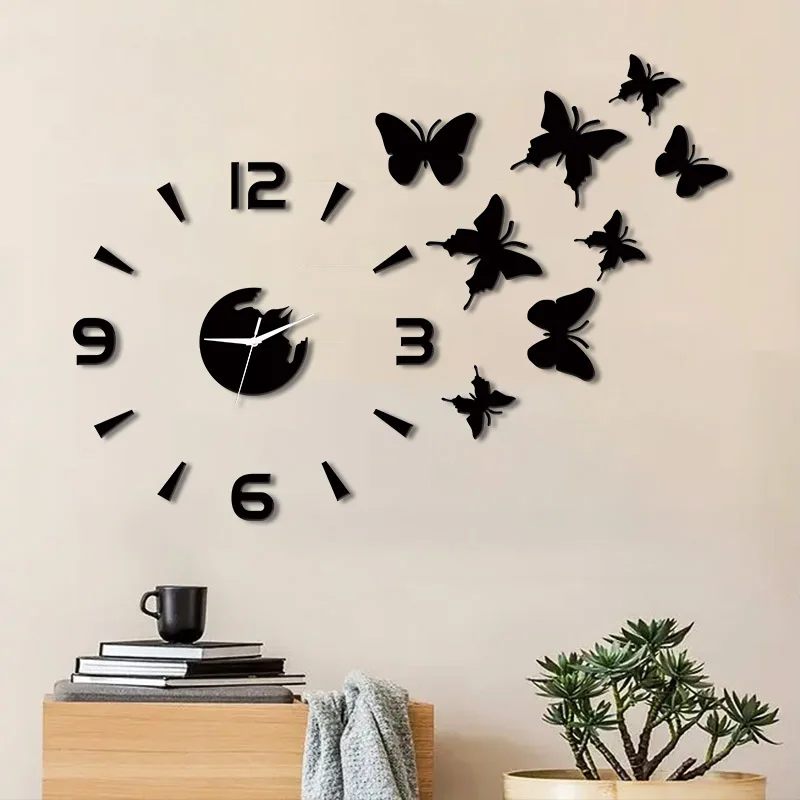Wall Clock DIY Butterfly Mirror Material Simple Home Wall Decoration Suitable Living Room Bedroom