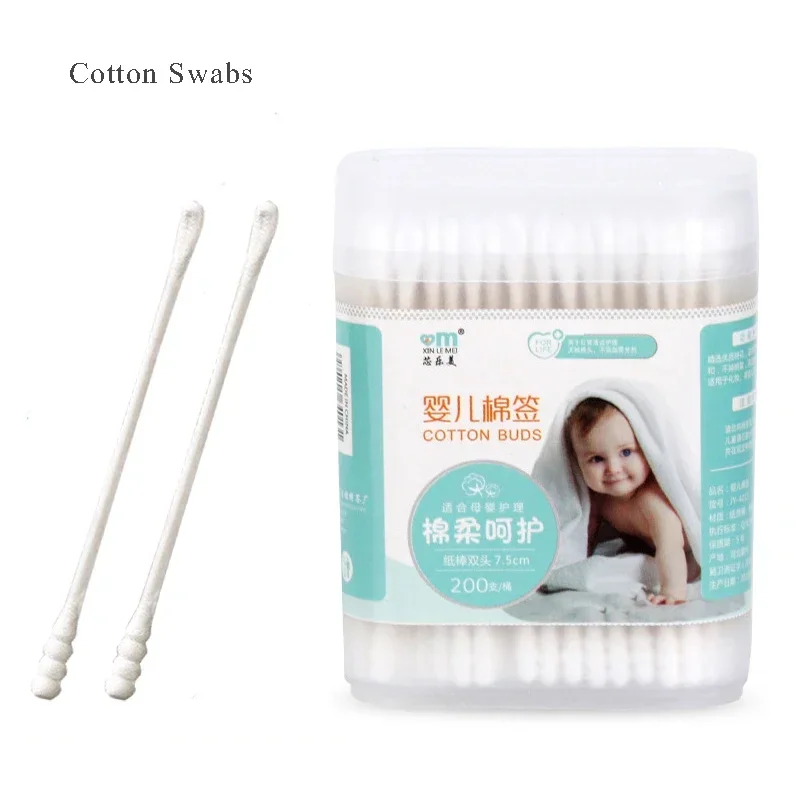 Cleaning Stick Baby Cotton Swabs Double-ended Sterile Spiral Head Ear and Nose Multifunctional 200pcs