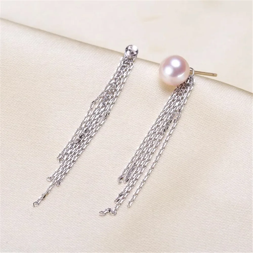 

Pearl Earrings DIY Pearl Accessories Empty Tray S925 Sterling Silver Ear Line Paired Fit 6-8mm Round Flat Pearl E099