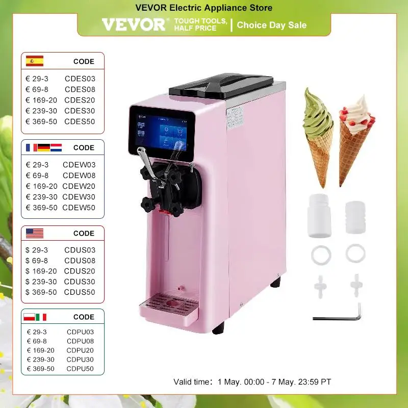 VEVOR 10-20L/H Ice Cream Maker Commercial Single Flavor Countertop Gelato Sorbet Yogurt Home Freezing Equipment Vending Machine