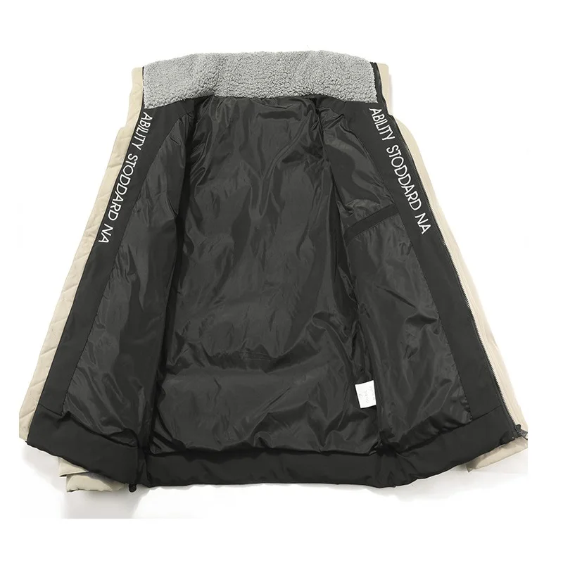 Winter Plus Velvet Stand-up Collar Color Matching Cotton Clothes Mens Fashion Thickened Warm Jacket Outdoor Sports Jacket Men