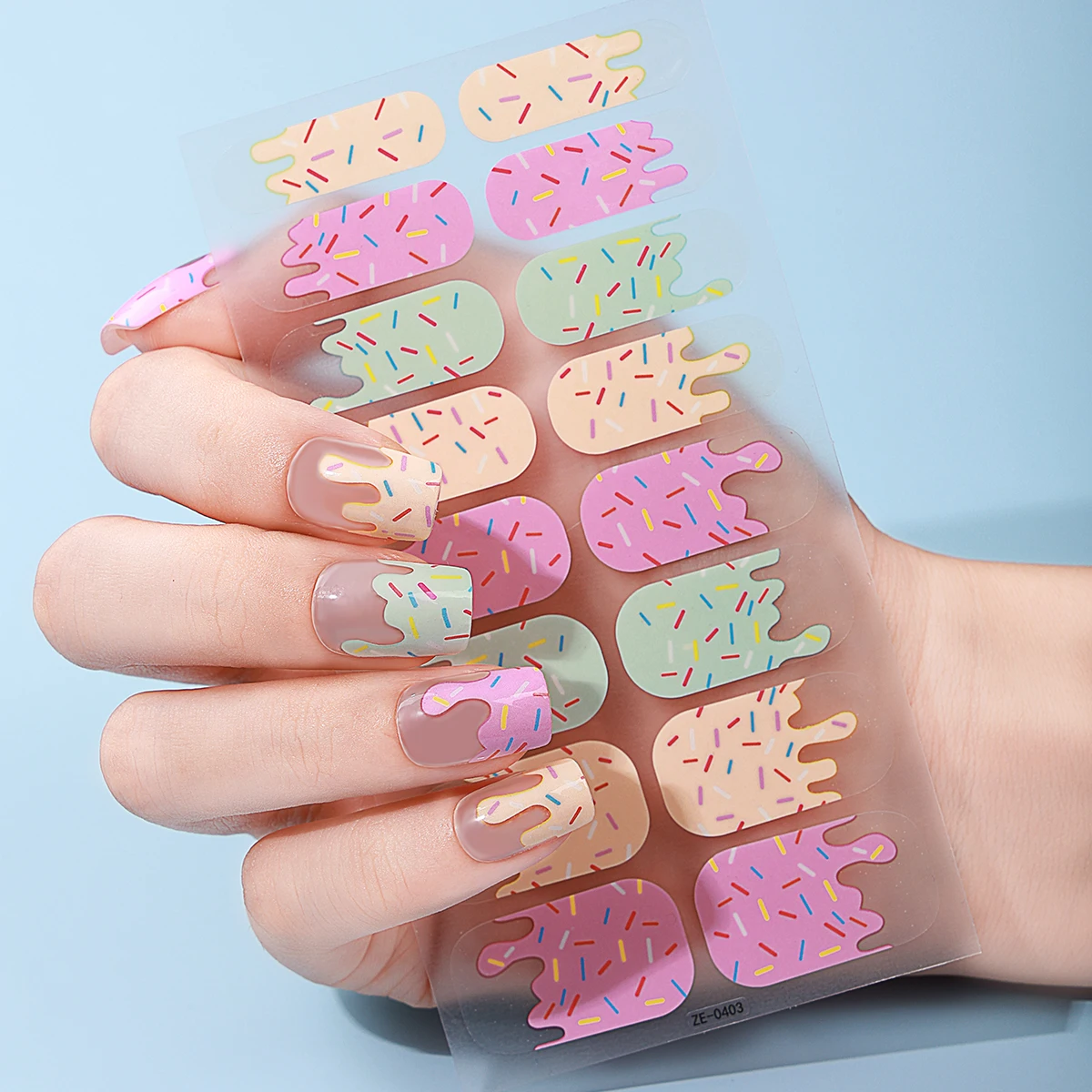 16Tips Full Cover Nail Stickers Summer Colorful Polka Dot Nail Polish Decoration Ice Cream Self Adhesive Art Sticker nail stickers nail art decoration nail decals