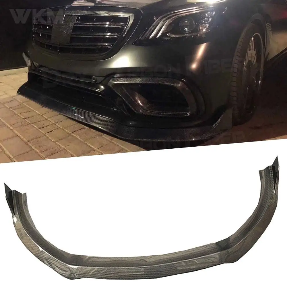 

Передний спойлер из углеродного волокна для Benz S Class W222 FRP, черные бамперы для S63 S65 AMG 2018-2019, украшение в стиле автомобиля