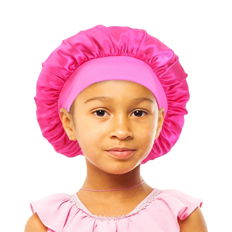 Satin Night Sleep Cap for Kids Girls Boys Wide Band Elastic Turban Head wear Bonnet Hair Care Beanie Nightcap Scarf Shower Caps 6