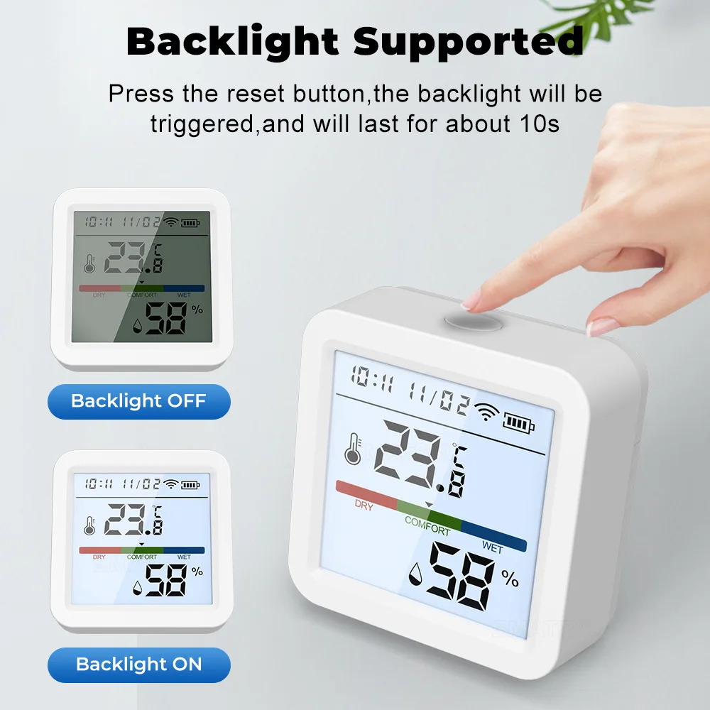 WiFi Temperature Humidity Monitor: Upgraded Smart Temperature and Humidity  Sensor with Large Backlit LCD Screen & App Alerts, Indoor Thermometer