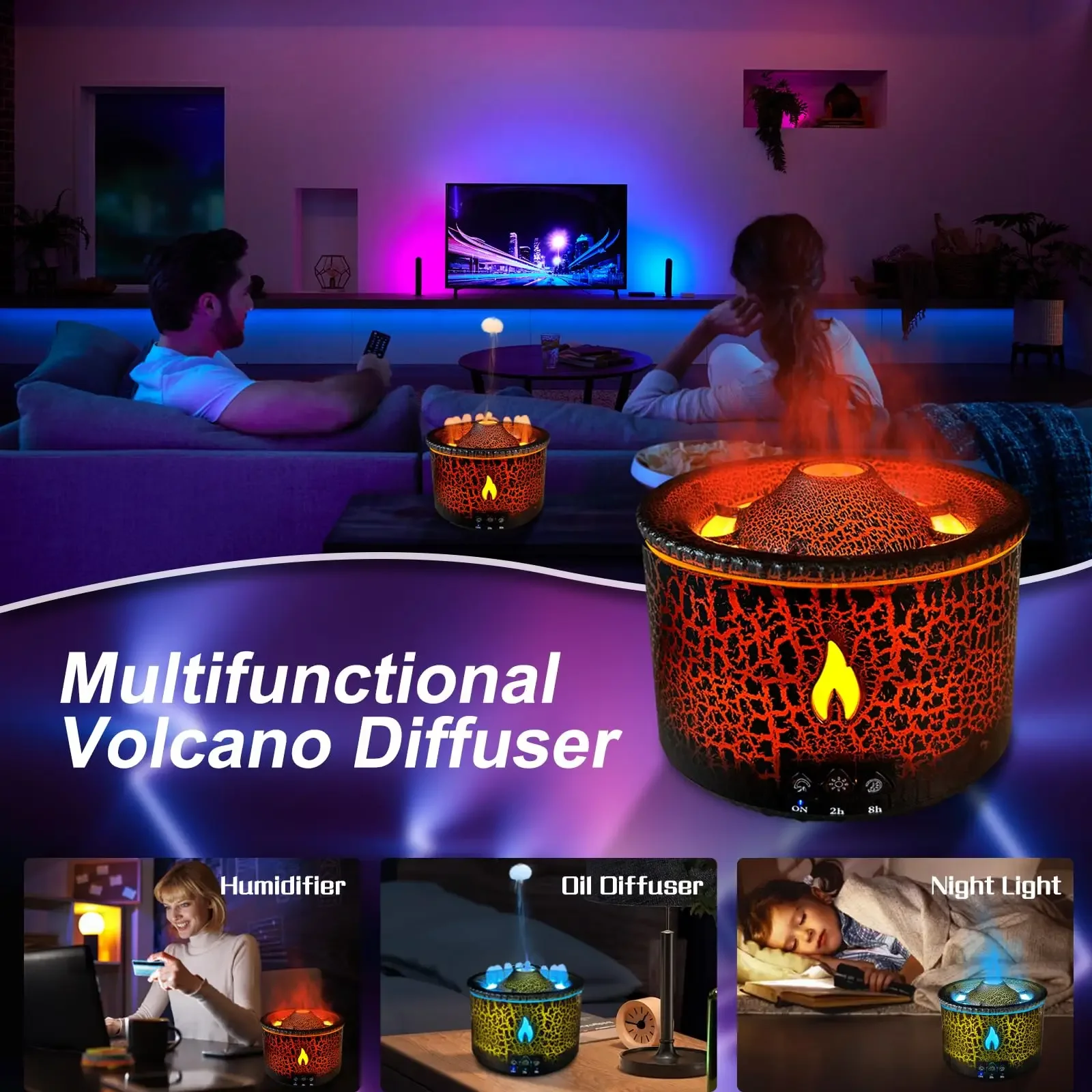 Volcanic Flame Humidifiers Air Aroma Diffuser Essential Oils Humidifiers Portable Smoke Ring Night Light Lamp Fragrance 5
