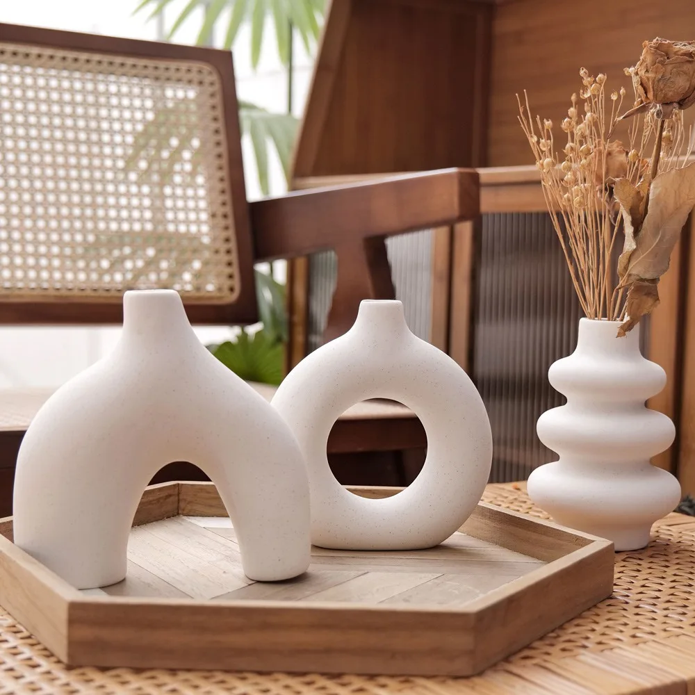 CAPIRON Set of 3 Ceramic Vases Nordic Decor Boho Centerpiece Wall Shelf Living Room Decoration Coffee Table Accessories Interior 3