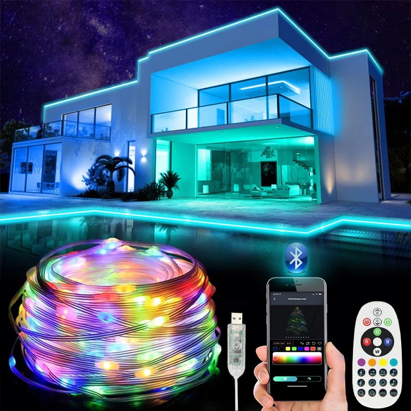 RGB Bluetooth Christmas Wreath Fairy String Light USB APP Control Lamp Music model Outdoor Lawn Garden Christmas decorative lamp smart life app starry sky projector galaxy projector star moon ocean voice music control led night light lamp for kid gift