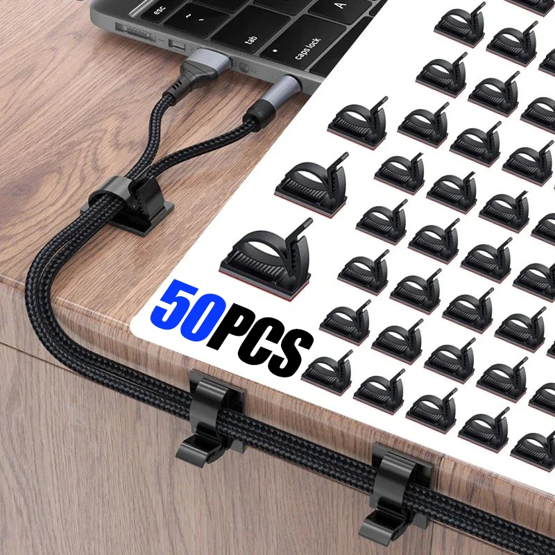 50 Pezzi Fermacavi Autoadesivi - Clip Organizzatrici Per TV, PC, Casa E