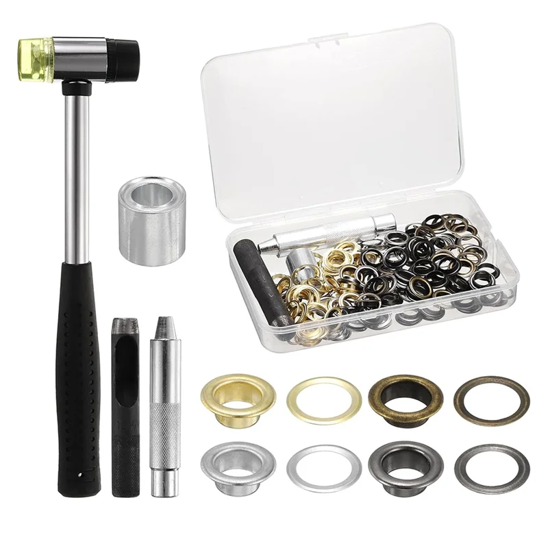 100Pcs Grommet Eyelets Tool Kit For Shoes Clothes Leather Fabric Belt DIY, Gold,Silver,Gunmetal,Bronze-AC82