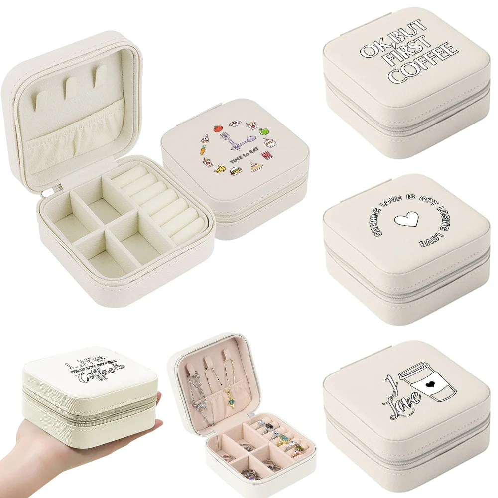 

Jewelry Box Leather Jewelry Organizer Box Travel Portable Jewelry Case Display Food Print Boxes Leather Storage Zipper Jewelers