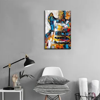 1pc Guitar Canvas Framed Wall Art, Graffiti Music Wall Decor Oil Painting Prints Guitar Poster Artwork Modern Decor For Bedroom  2