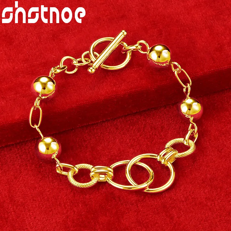 

SHSTONE 24K Gold Smooth Beads Bracelet For Woman Fashion Jewelry Lady Hand Chain Engagement Bangles Wedding Party Birthday Gift